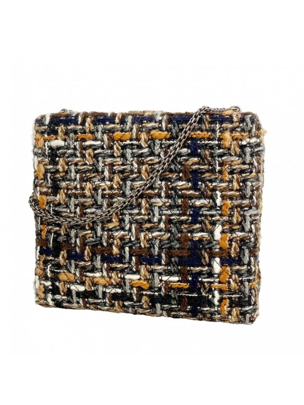Chanel Shoulder Bag Tweed Black Brown Silver